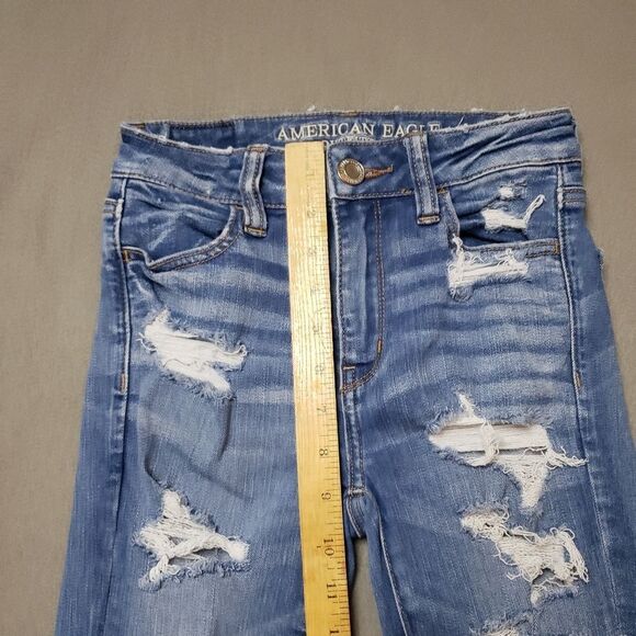 American Eagle Next Level Stretch X Size 0 Hi-Rise distressed Jegging - Picture 14 of 14